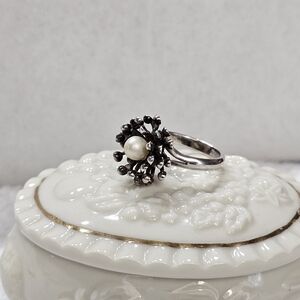 Vintage Beau Sterling and Pearl Sputnik Starburst Ring 6.5 Adjustable
